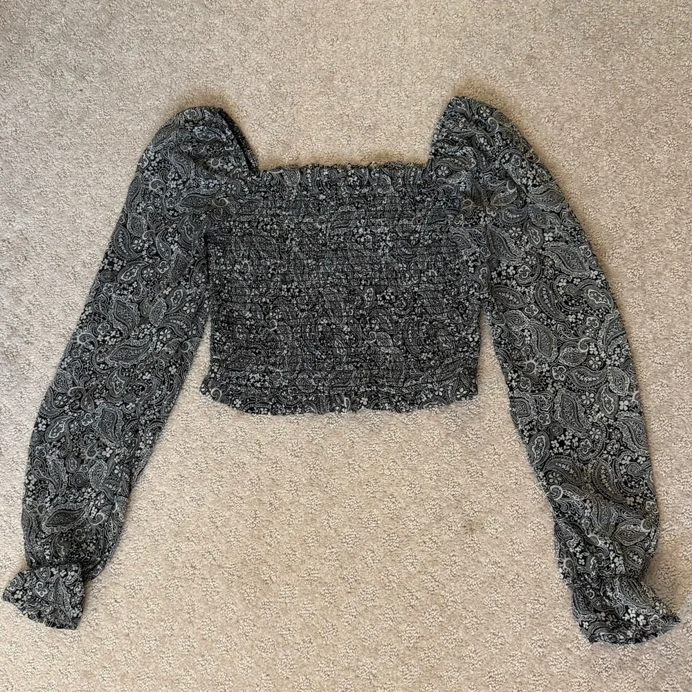 3 for $15 Japna Black Gray Paisley Print Smocked Blouse Cottagecore Whimsigoth